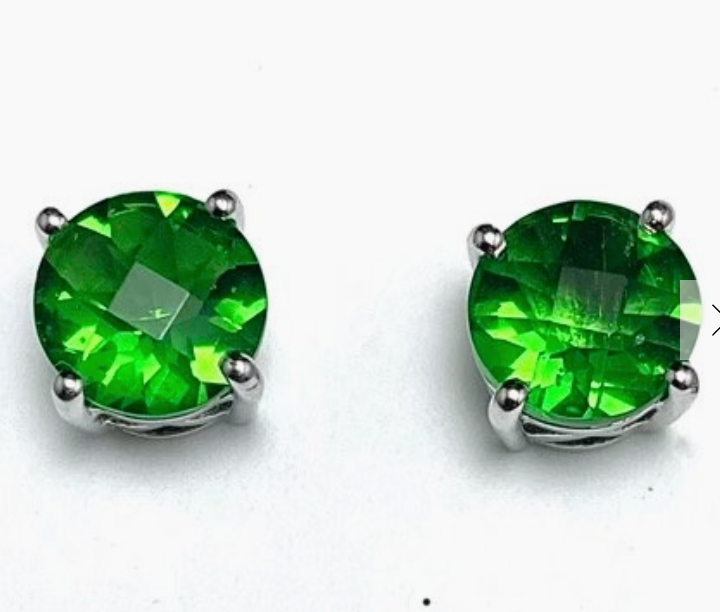 Emerald green helenite round stud earrings