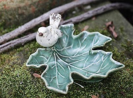 Ceramic Leaf Dish w/ Bird