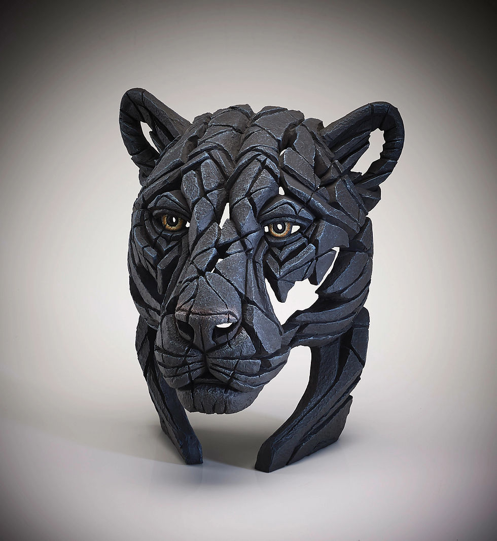 Panther bust sculpture in black