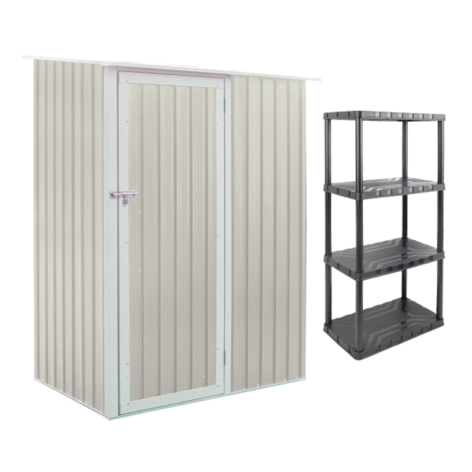 CamelTough Outdoor Metal Storage Shed (4.7 x 3 Feet) with Tactix 4 Shelf Rack