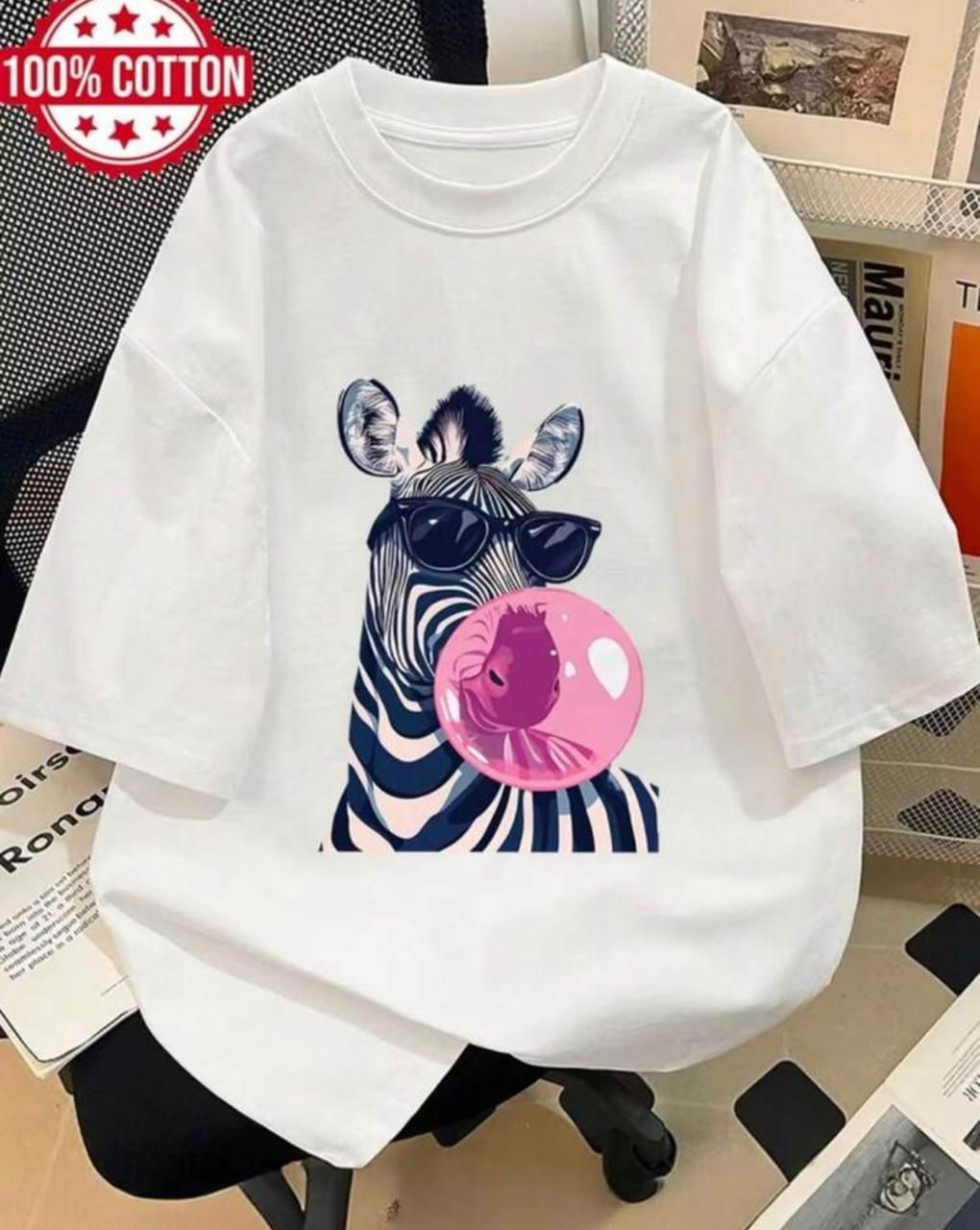 Camiseta Feminina Zebra Chic 100% Algodão – Estampa Divertida