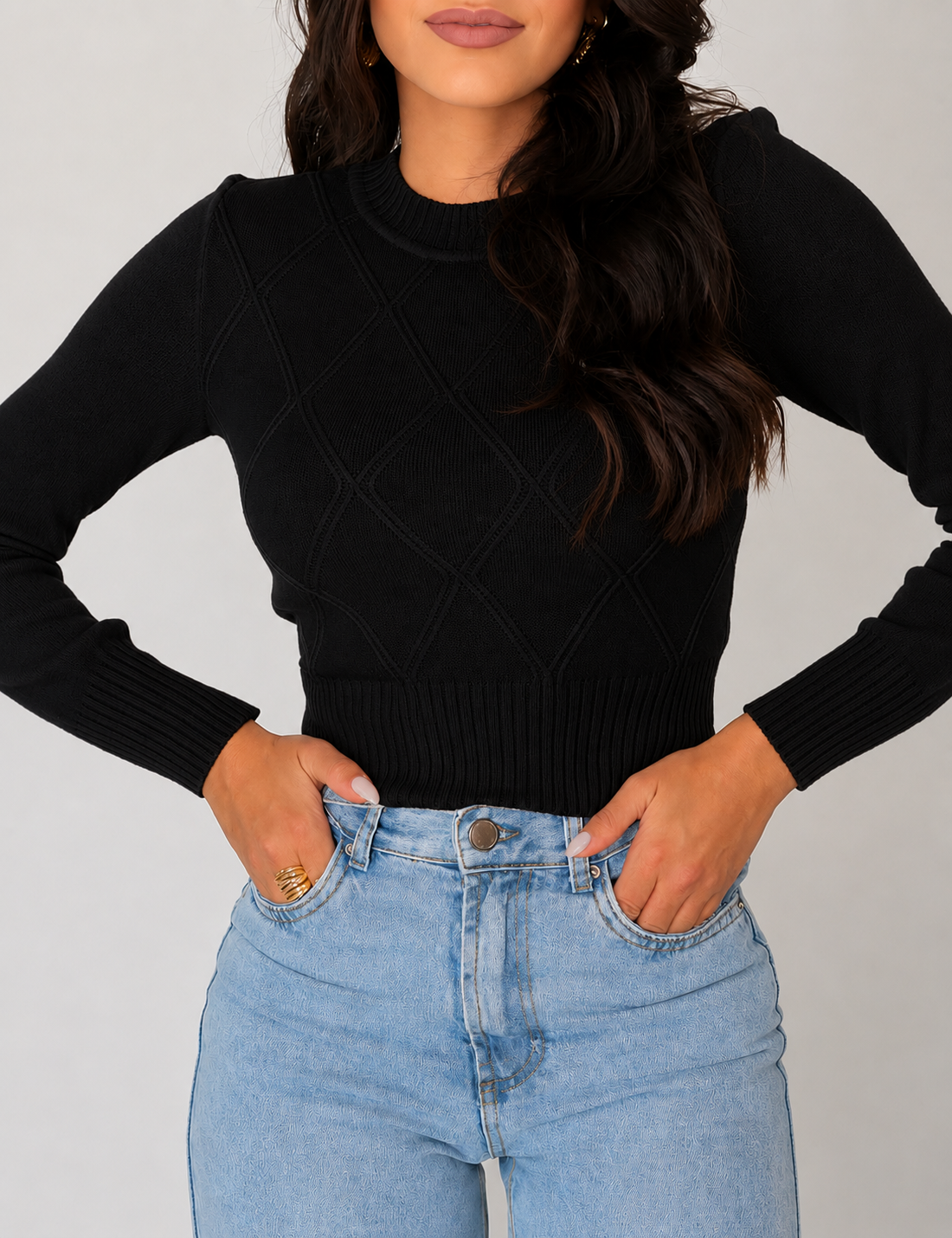 BLUSA TRICÔ NUDE ELEGANTE - PRETO