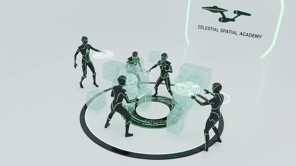 High angle view of futuristic training session with AI and spatial computing