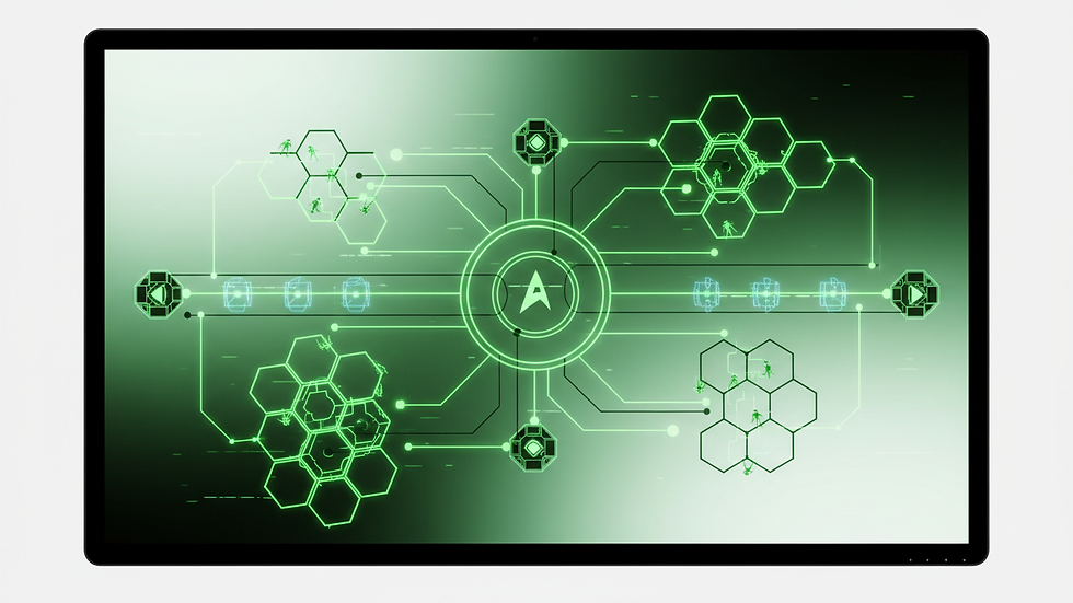 Close-up view of a digital neural network model on a computer screen