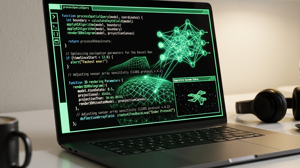Close-up view of a laptop screen displaying AI code and spatial computing models