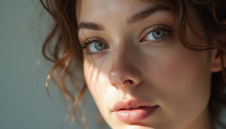 Eye-level view of a woman with permanent eyeliner enhancing her eyes naturally