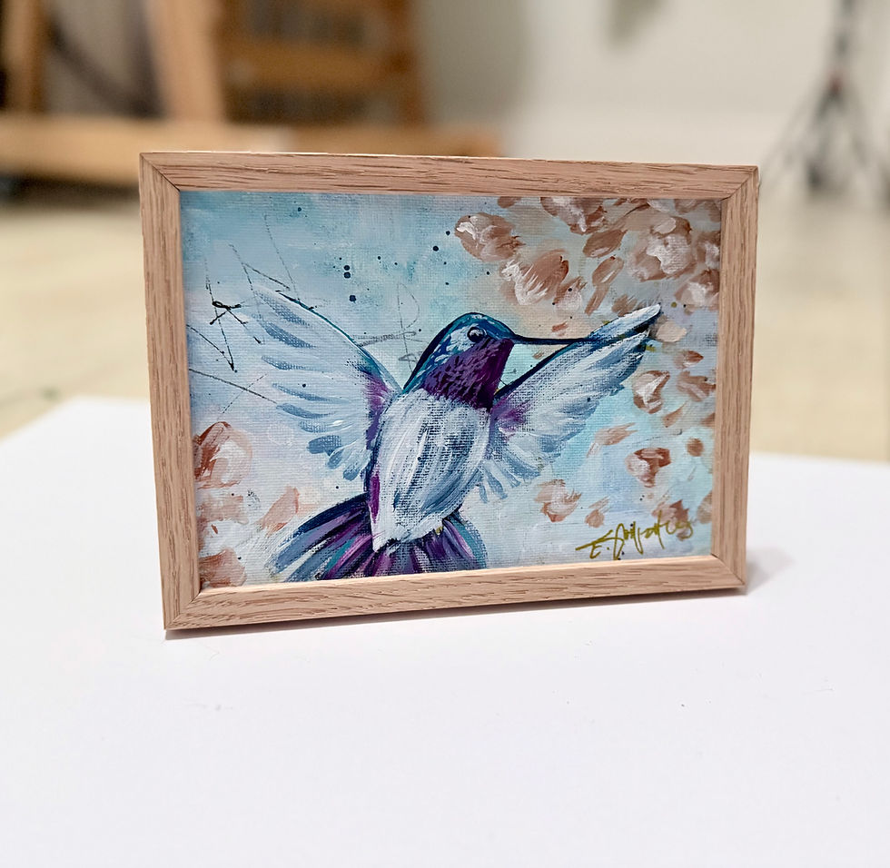 Thumbnail: "Hum Away With Me #3"  5 x 7 Original Acrylic on Canvas | Framed in Natural Wood