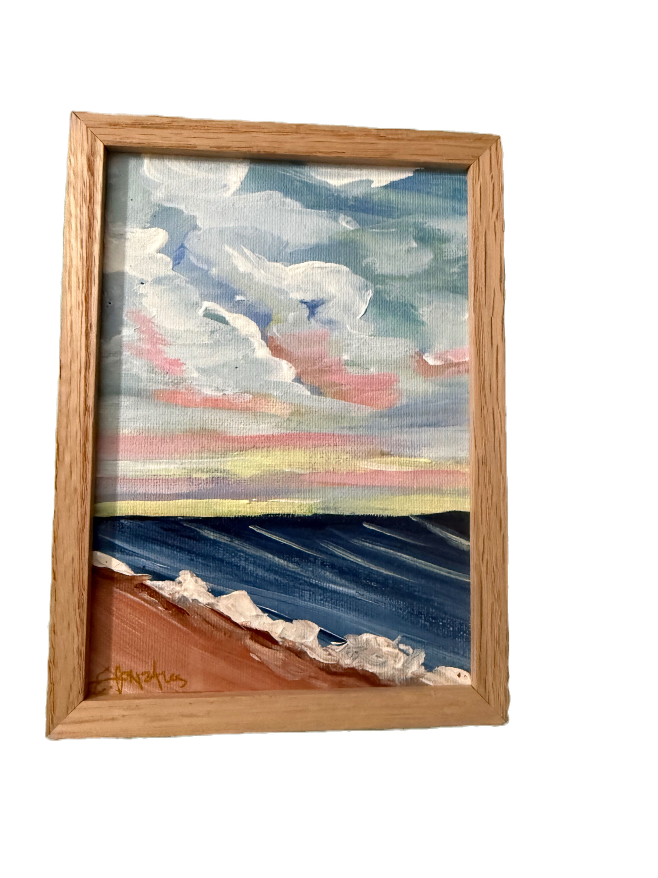 "Day At the Beach #3"  5 x 7 Original Acrylic on Canvas | Framed in Natural Wood