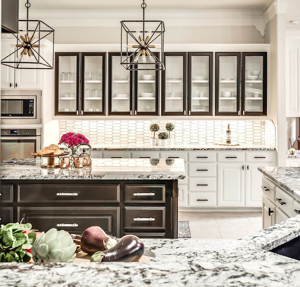 kitchen, kitchen remodel, black and white, contrast, kitchen island, pendants, chandelier, granite, countertops, black cabinets, kithcen cabinets, transitional kitchen