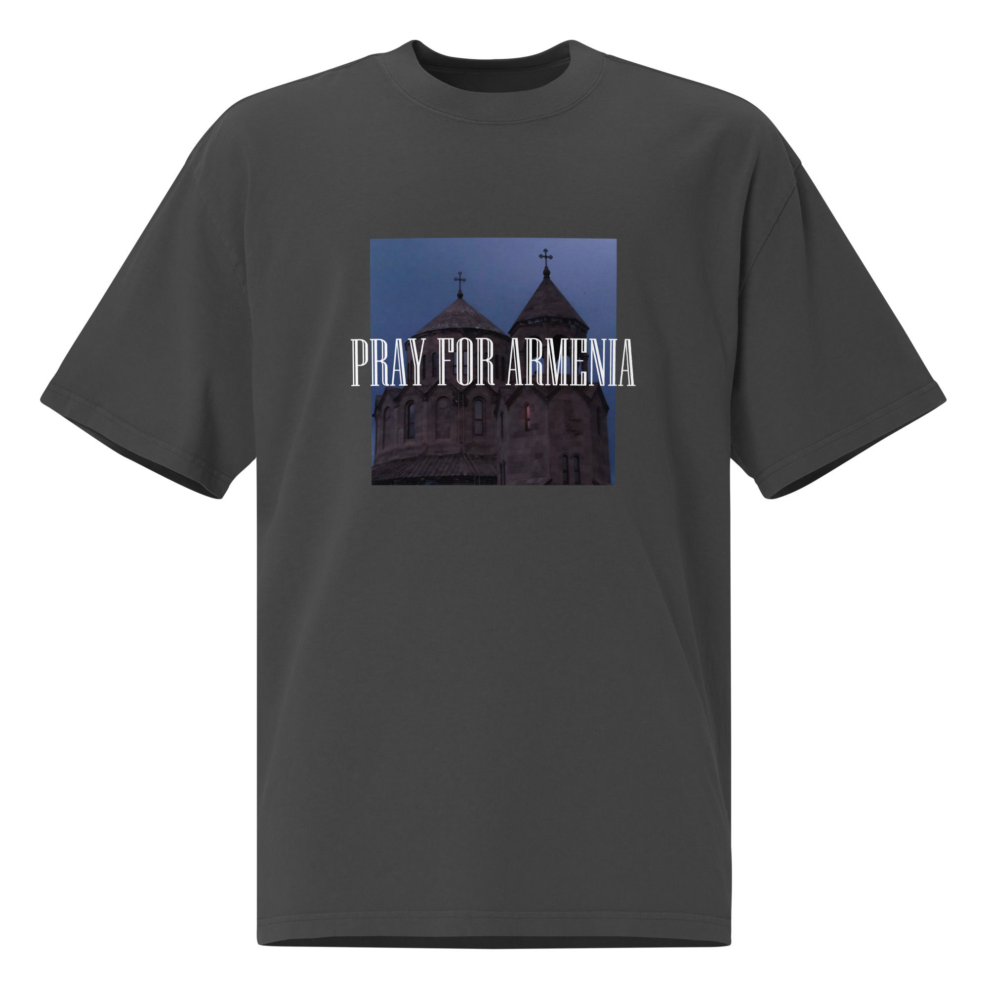 Pray For Armenia Black Oversized Faded T-Shirt
