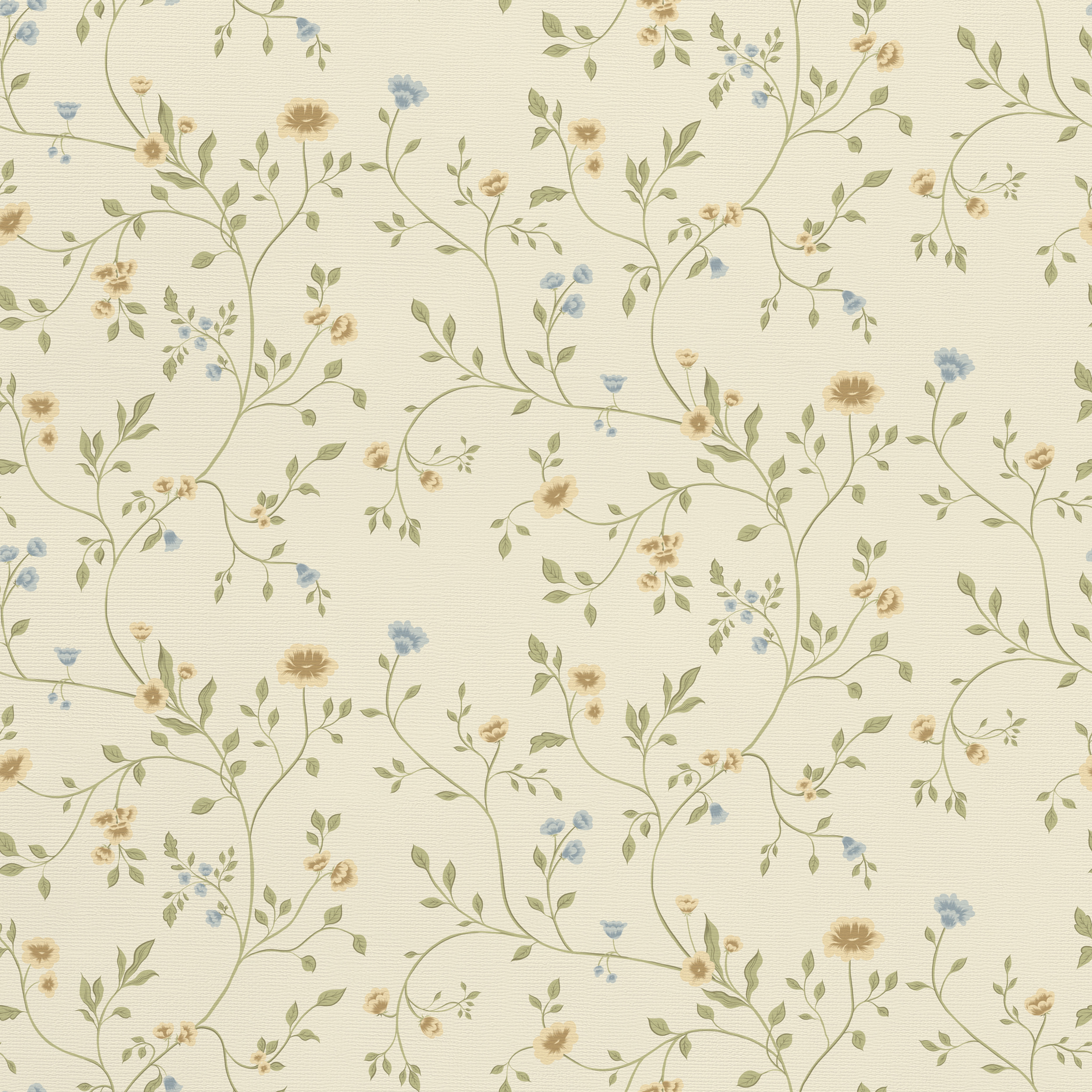 Annetta is a vintage trailing floral wallpaper with delicate blue flowers and botanical vines