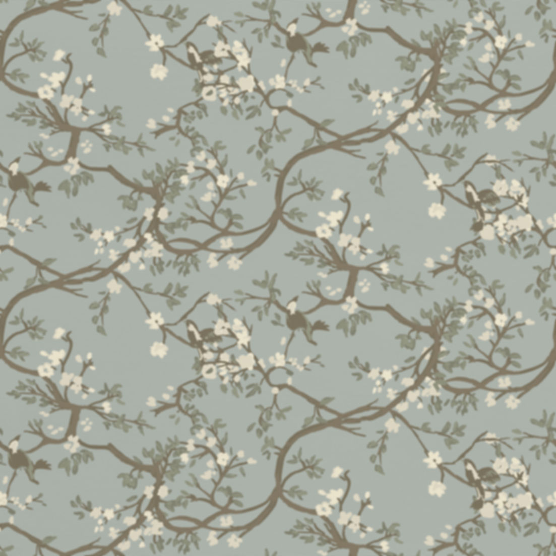 Chinoiserie bird wallpaper with delicate birds on flowering branches