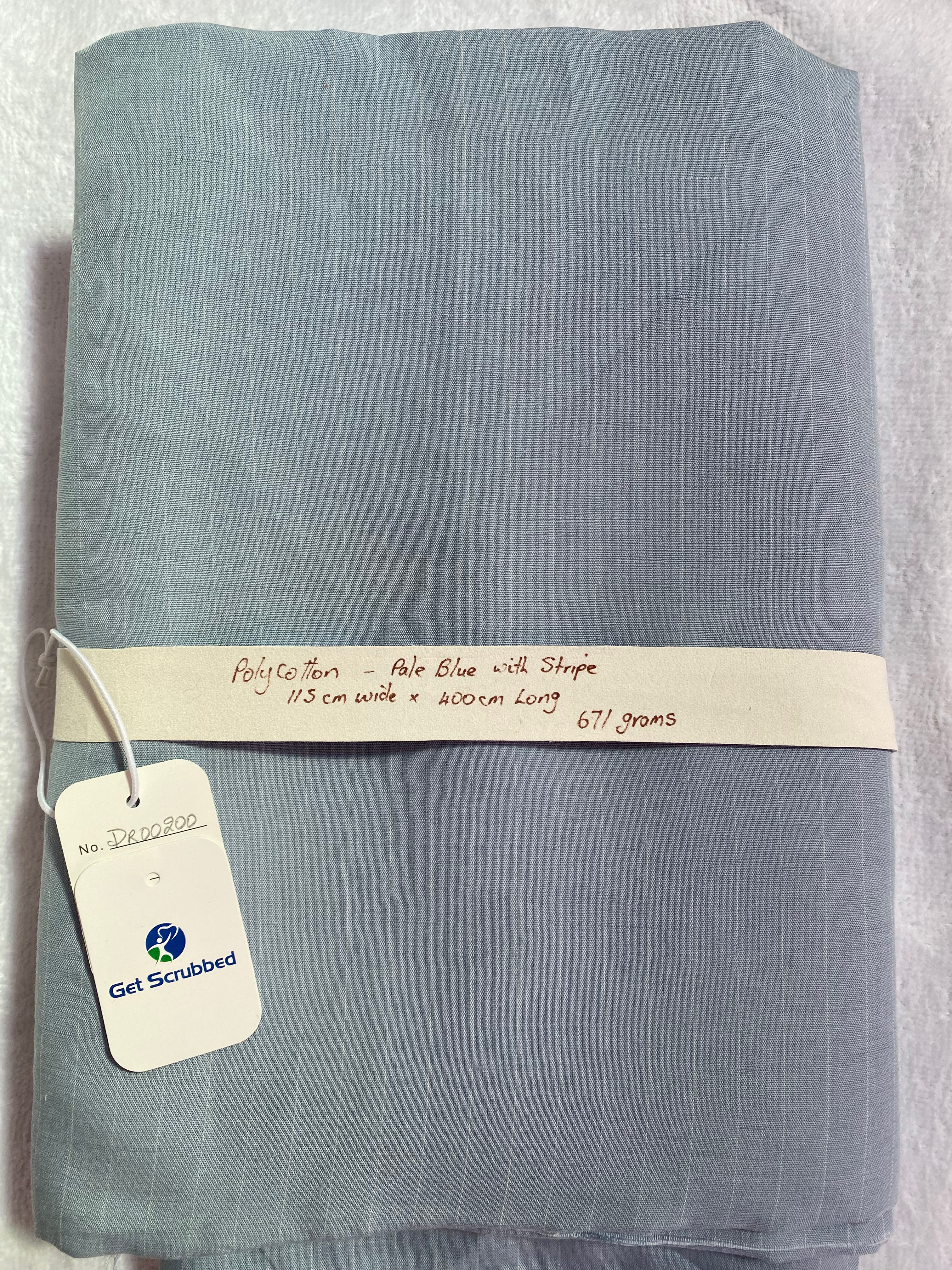 Polycotton - Pale blue with white pinstripe
