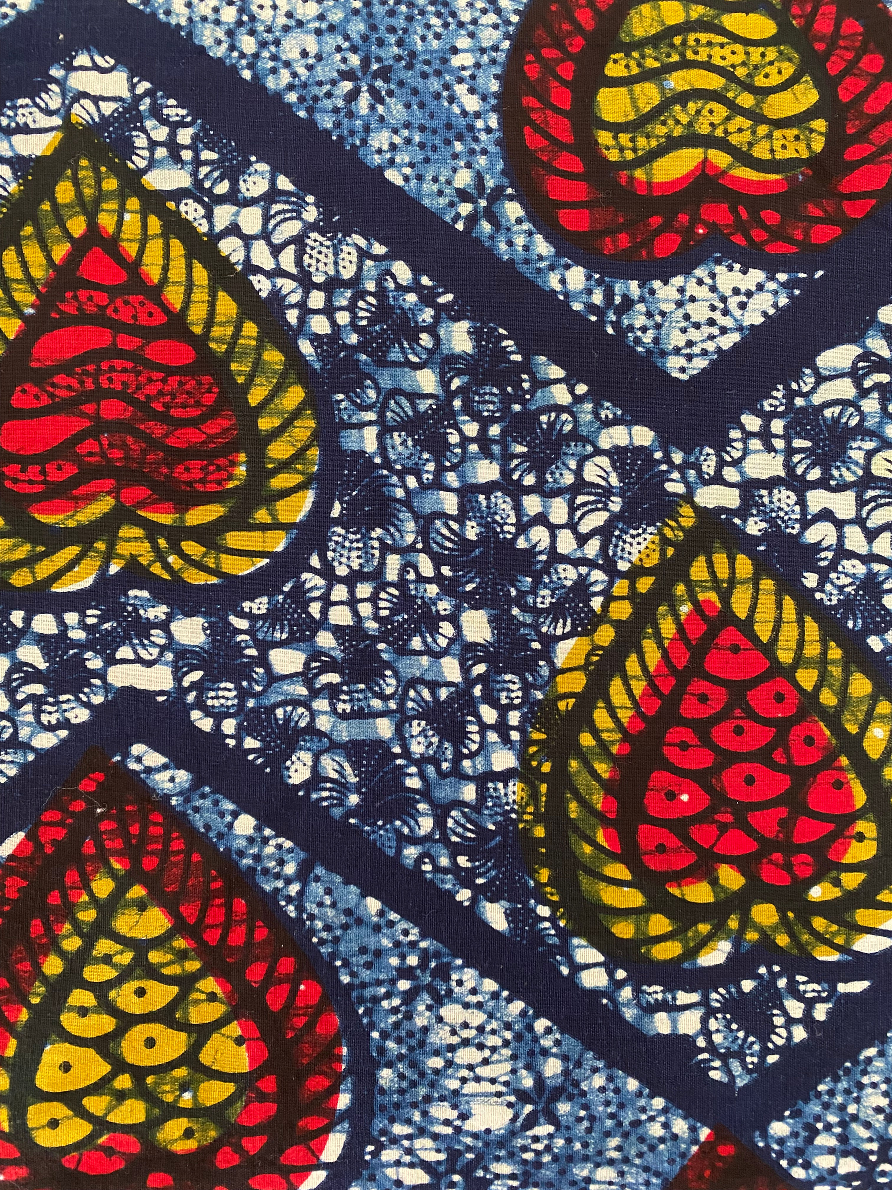 African Wax Print - Blue, Red & Yellow Cotton