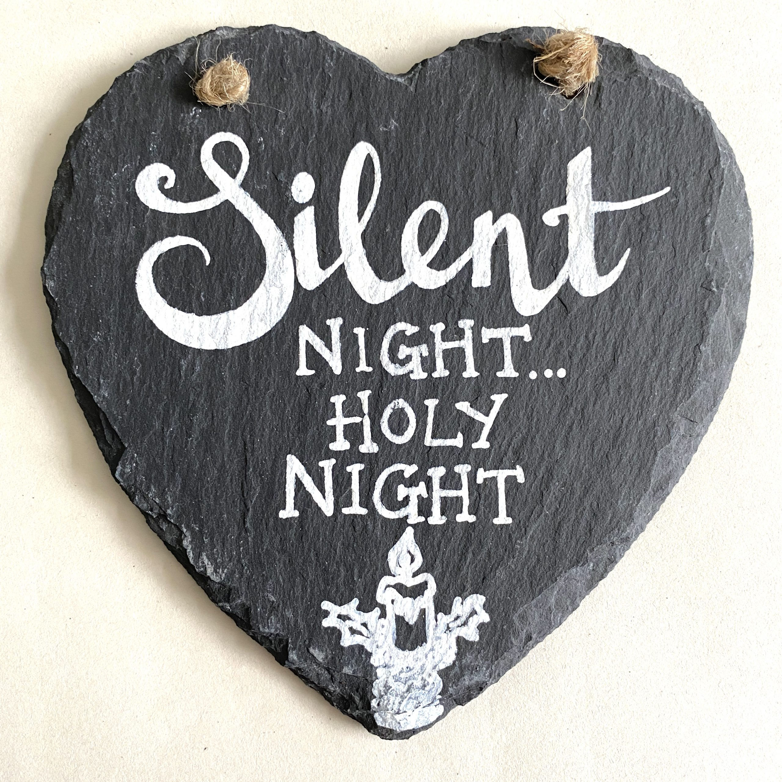 'Silent Night' Christmas Slate Heart