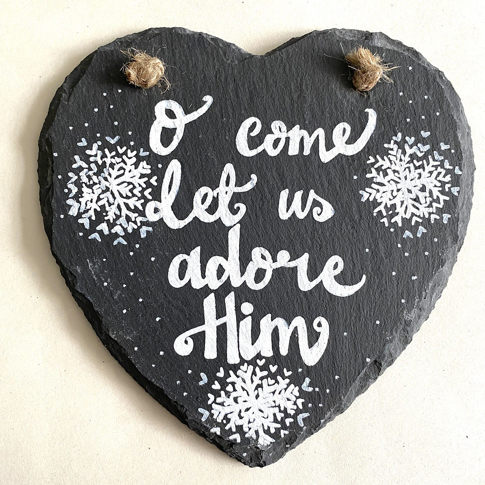 'Let Us Adore' Christmas Slate Heart