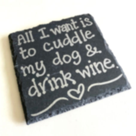 ‘Dog & Wine’ Slate Coaster