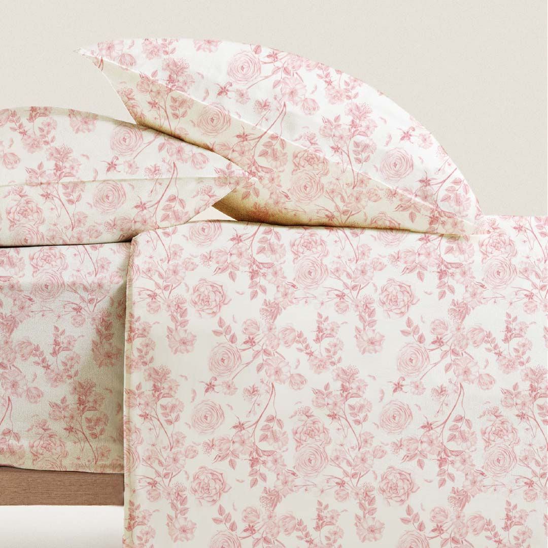 Completo letto matrimoniale con balza copriletto Alys rosa