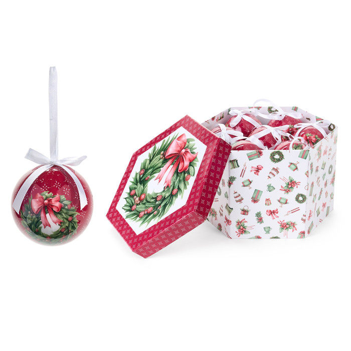 Scatola esagonale con 14 palline Storia di Natale