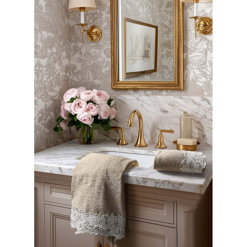 Miniatura: Coppia asciugamani viso e ospite beige con pizzo