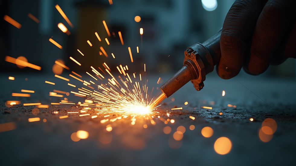Close-up view of welding torch creating sparks on metal surface
