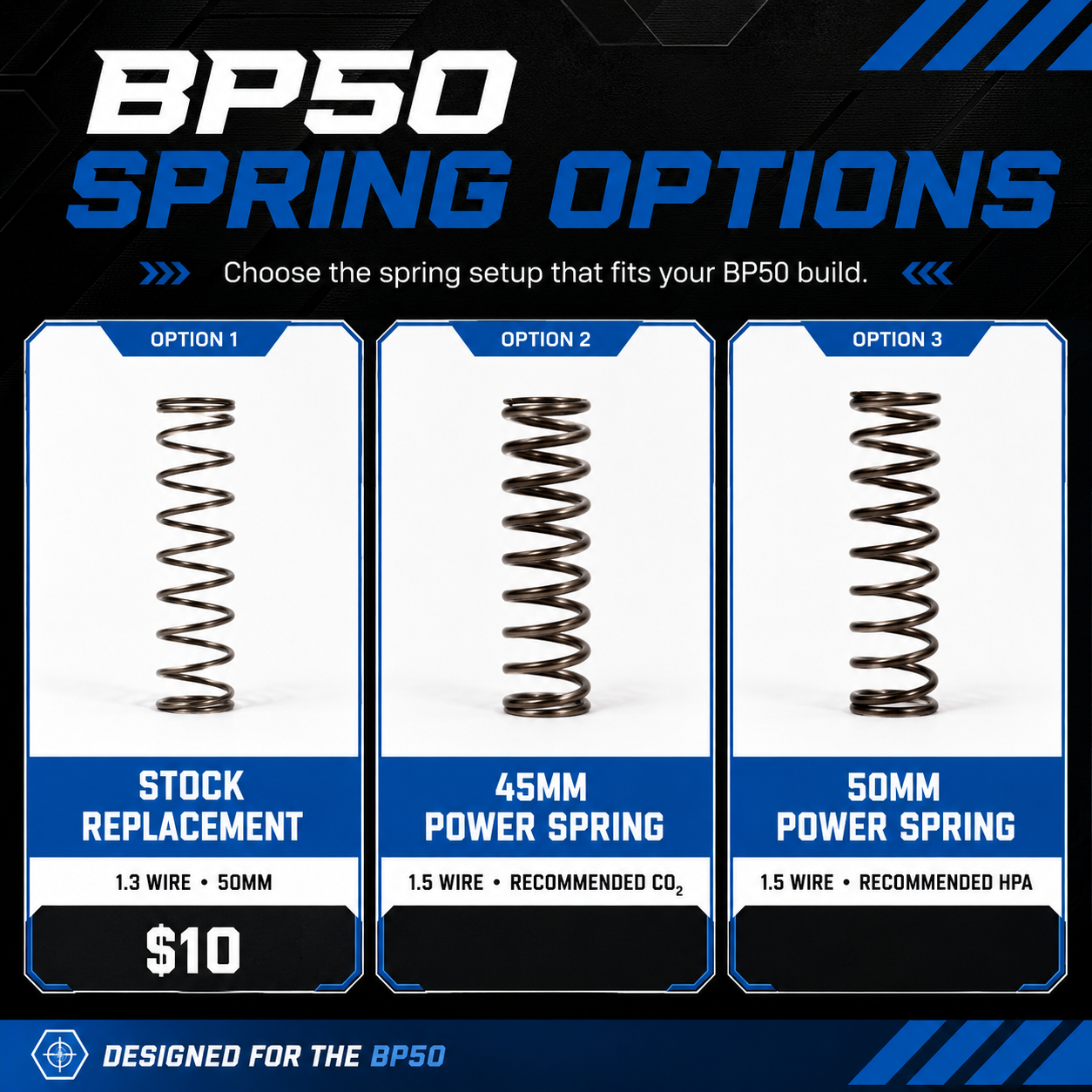 Beeman BP50 Power Springs – Stock / CO2 / HPA