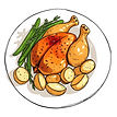 her roasted chicken dinner with fingerling potatoes.jpg