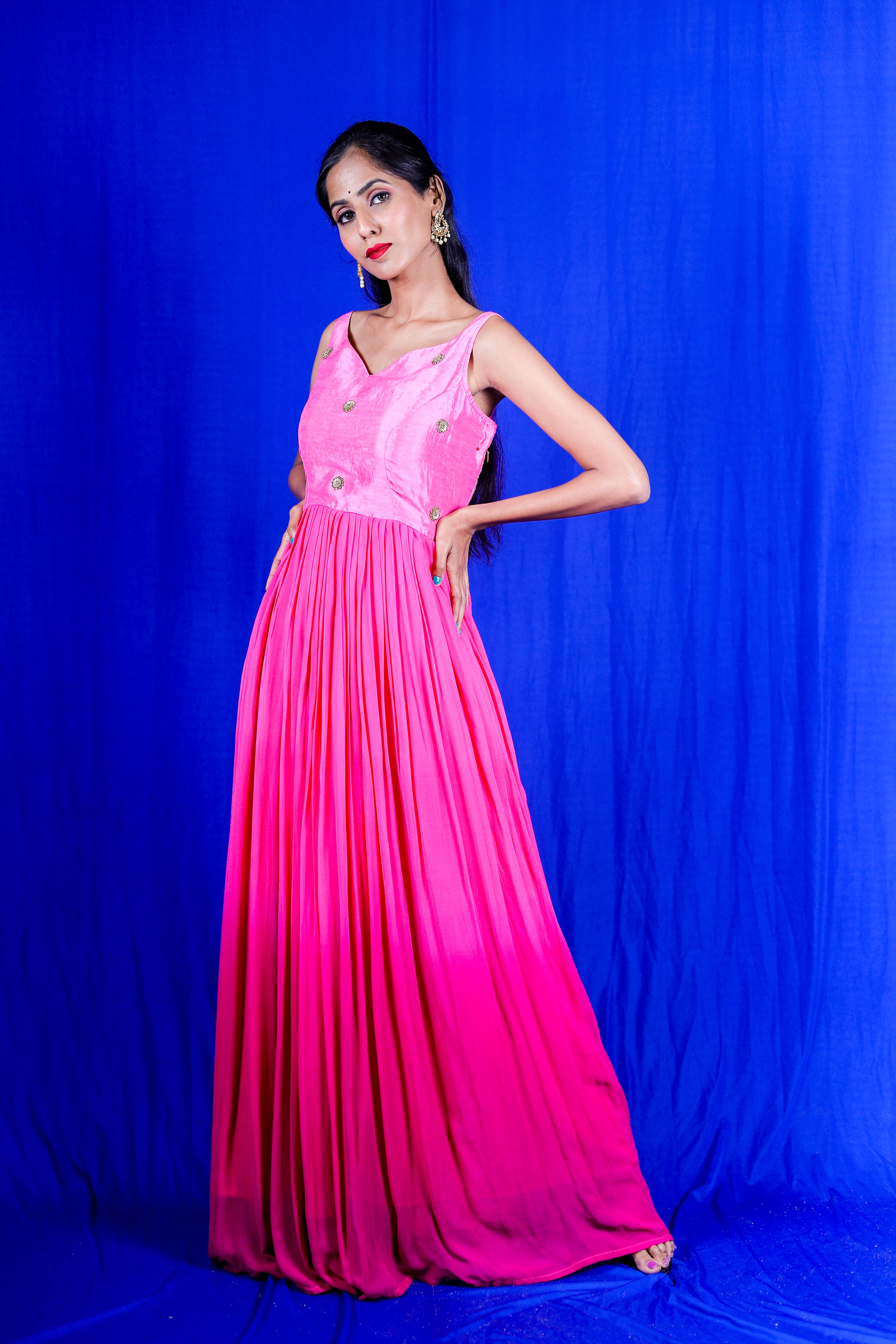 Pink ombre dyed georgette gown
