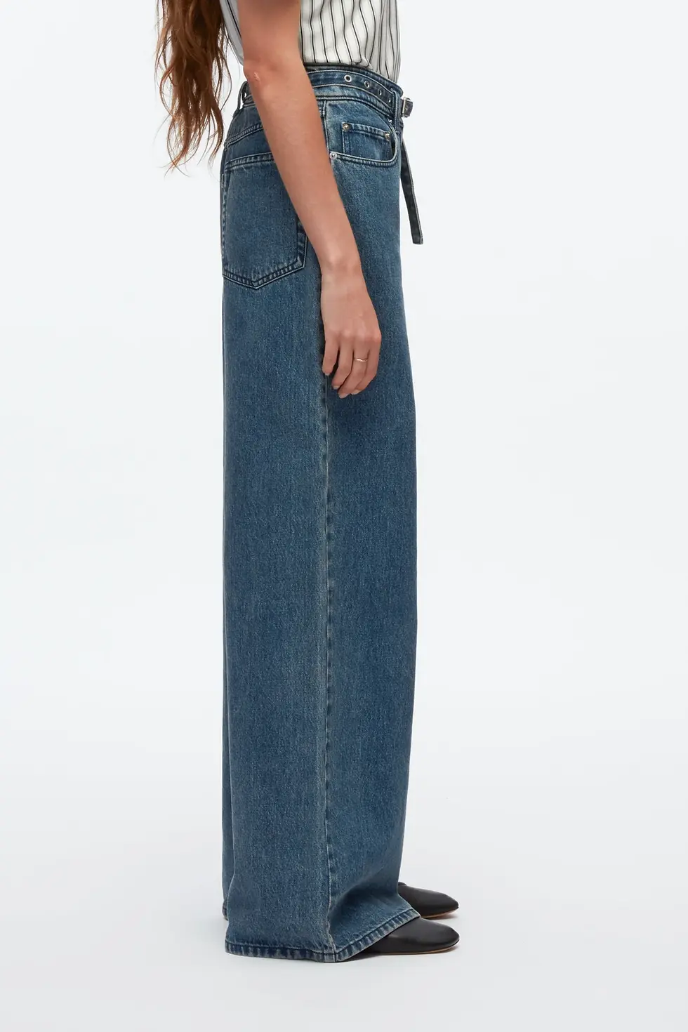 Thumbnail: Denim Wide Leg Belt Jeans