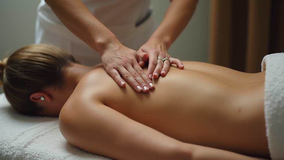 Close-up view of a massage therapist applying techniques on a client's back