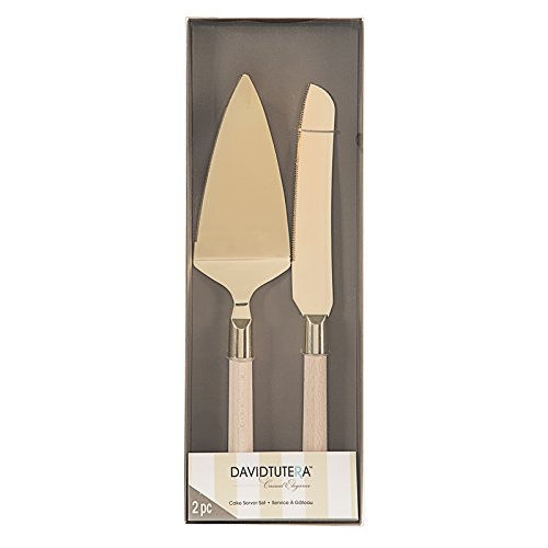 Thumbnail: Gold & Wood Cake Cutting Set