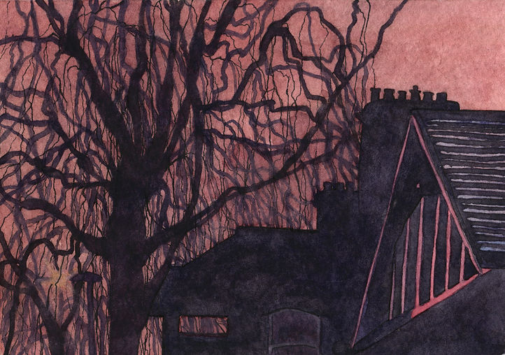 Crossgate Peth (dusk), Watercolour + pen on watercolour paper, drawing by Ruby Lindsey