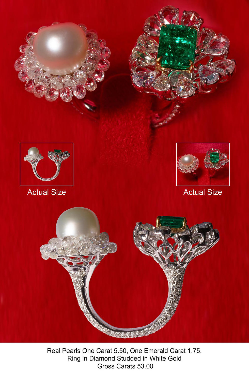 Various Natural Pearl & Colombian Emerald Ring