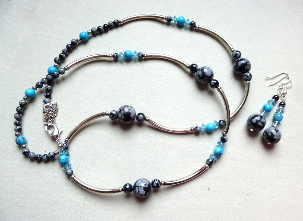 Collier Obsidienne Flocon et Turquoise C.2248