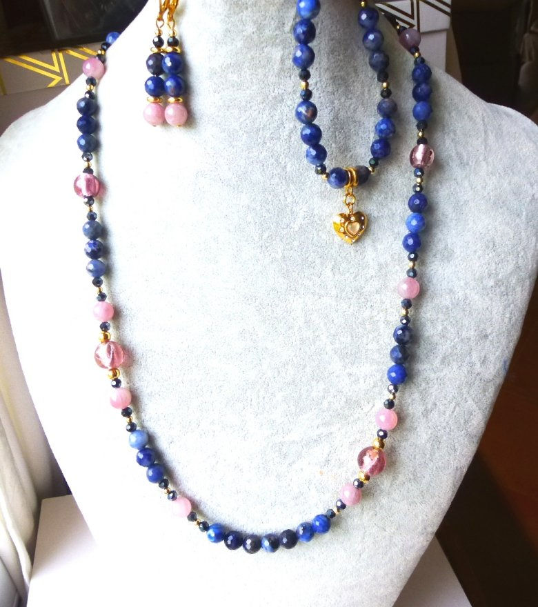 Miniature : Collier Sodalite Quartz Rose C.809.2