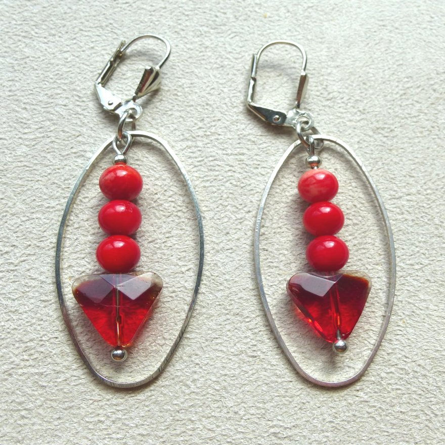 Miniature : Boucles Corail Bambou et cristal Bo.09