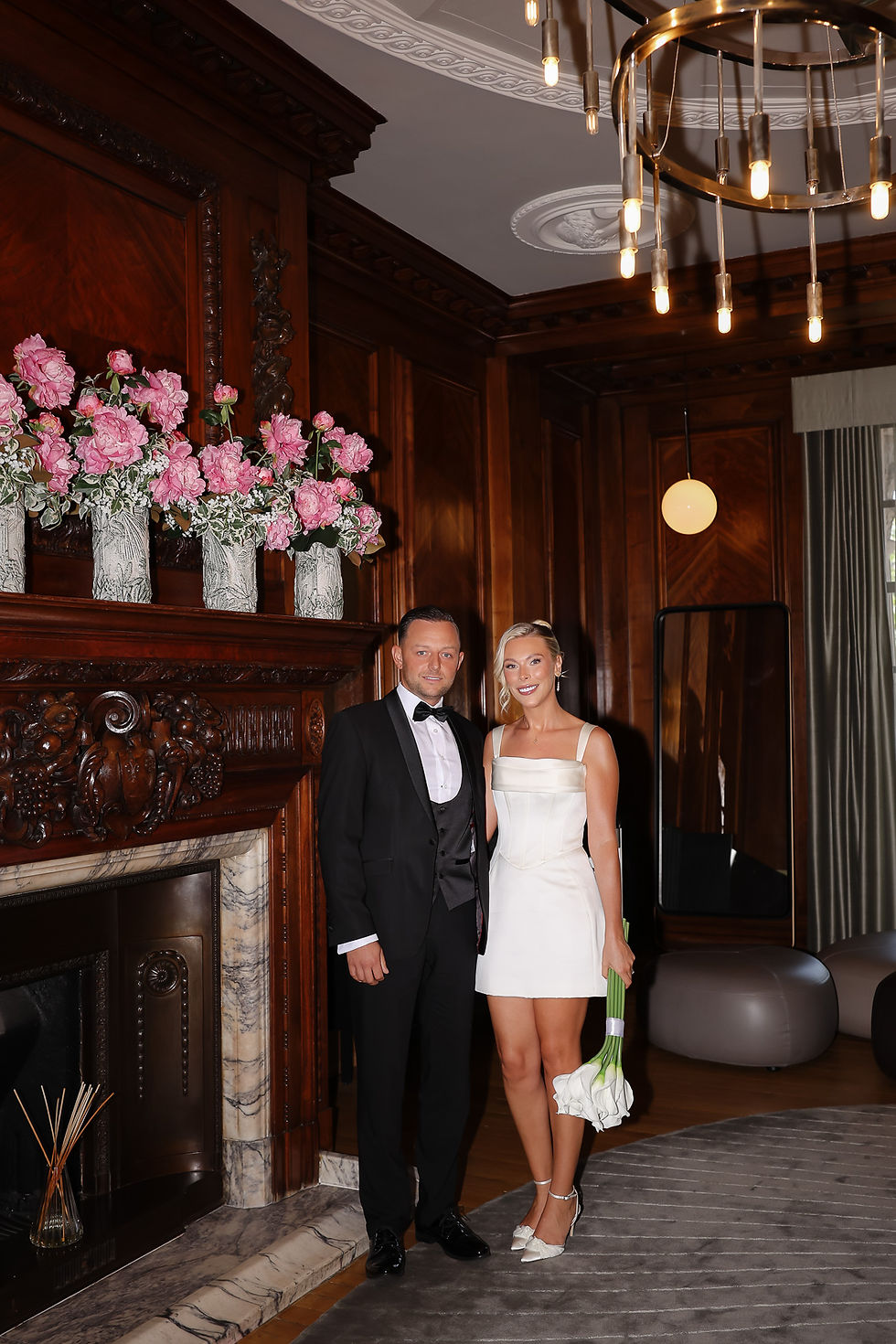 Couple portrait at the iconic Paddington room at The Old Marylebone Town hall