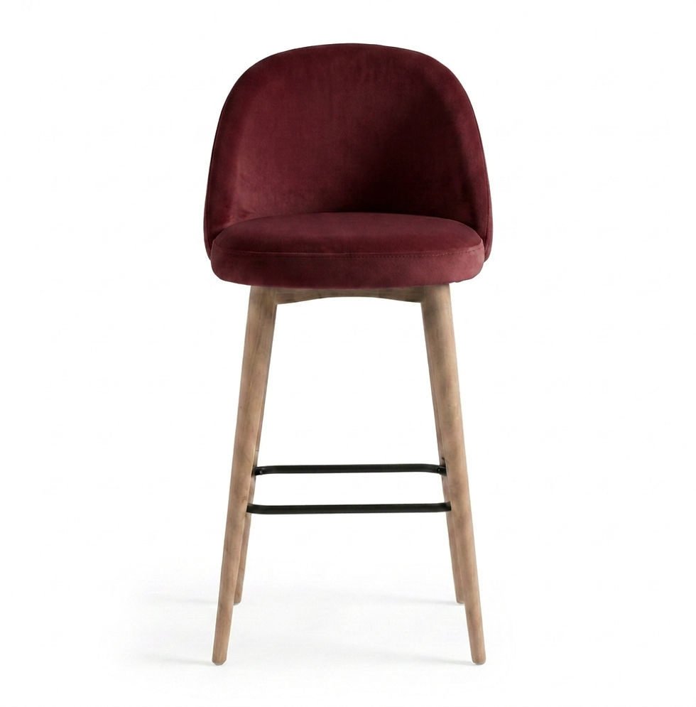 Miniature : Tabouret bar Ségovie - pied hêtre nature - velours casino