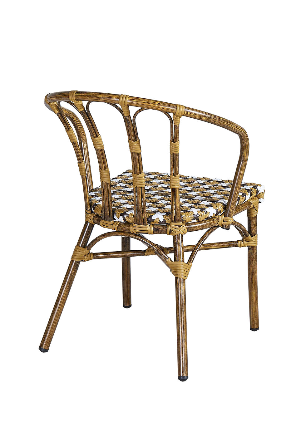 Miniature : Fauteuil de terrasse restaurant Clichy camel blanc brun en aluminium effet rotin et tressage bistro