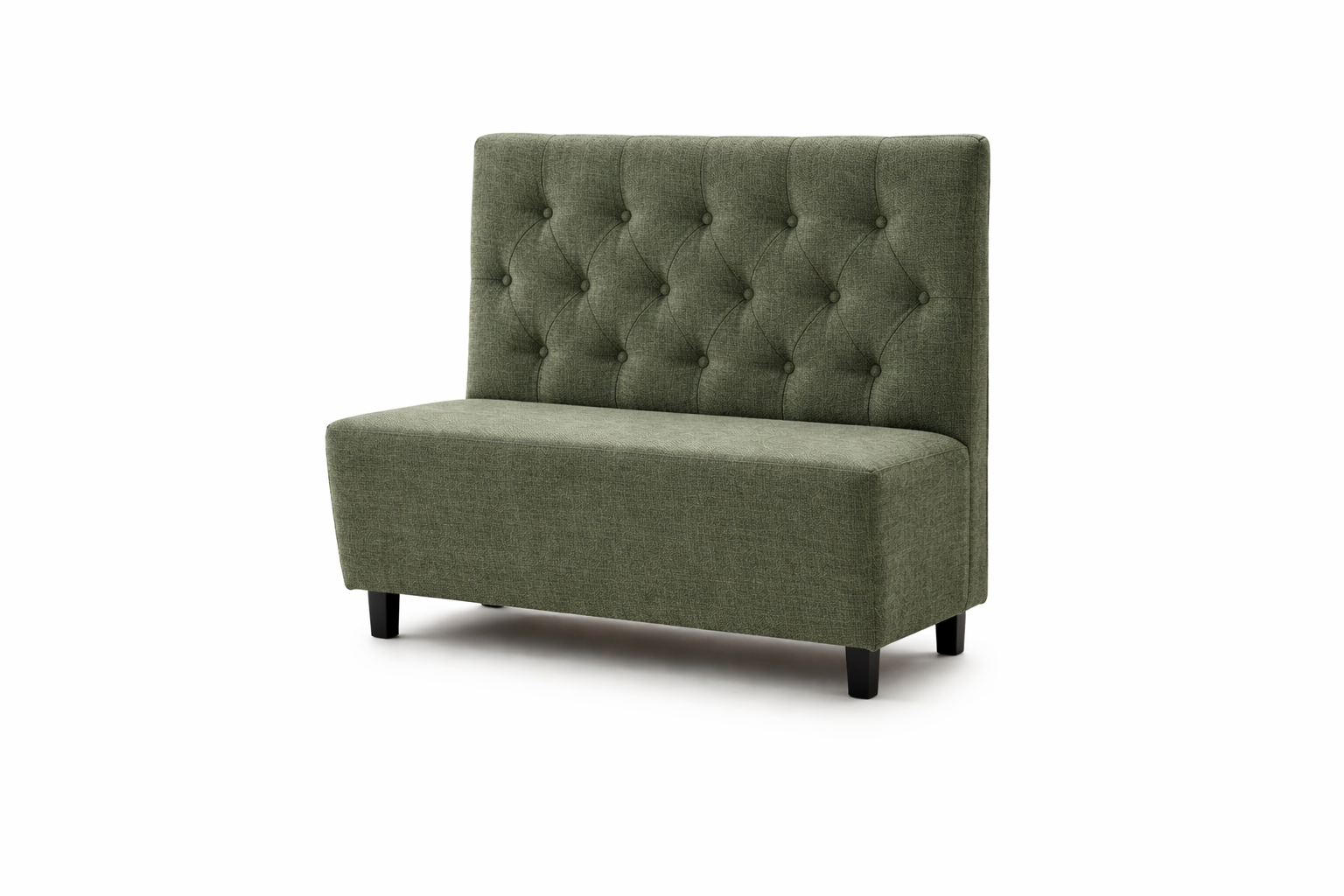 Banquette Elegance tissu vert capitonnée – banquette chic pour restaurant, bar ou hôtel