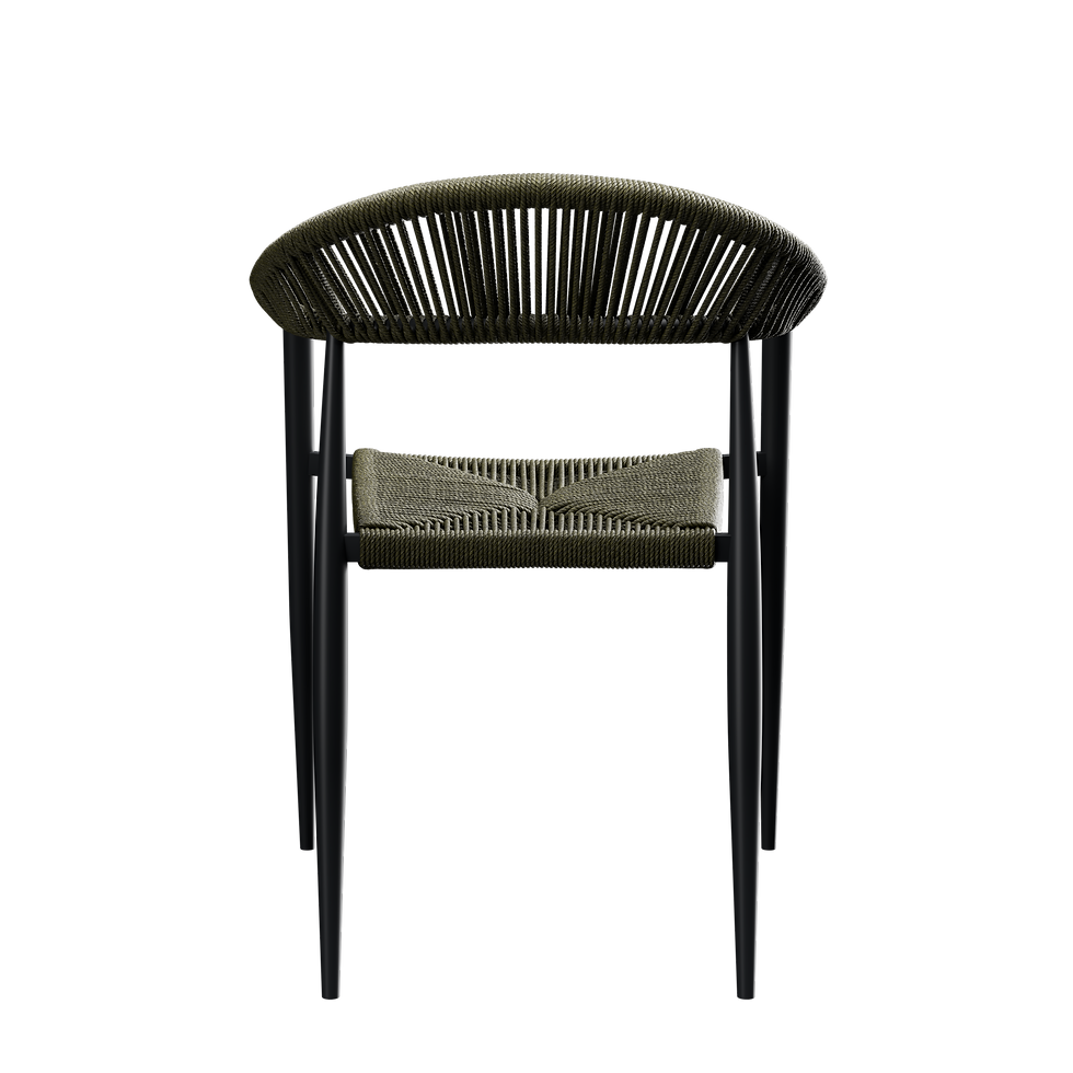 Miniature : Fauteuil Amsterdam olive pour terrasse de restaurant – fauteuil extérieur en corde tressée vert olive et structure aluminium