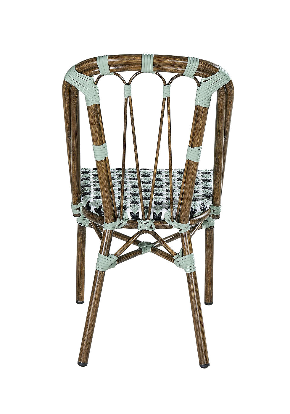 Miniature : Chaise de terrasse professionnelle Auteuil vert pâle noir blanc en aluminium effet rotin avec tressage bistro