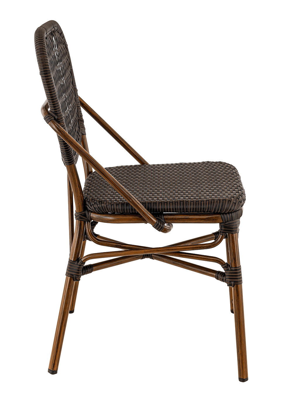 Miniature : Chaise bistrot rotin tressé marron foncé structure bois vintage terrasse café restaurant