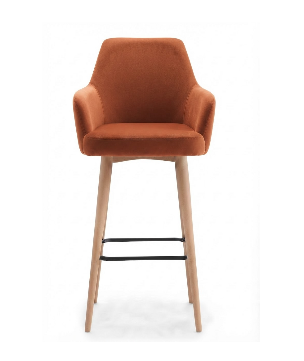 Miniature : Tabouret Madrid - velours casino - pieds hêtre naturel