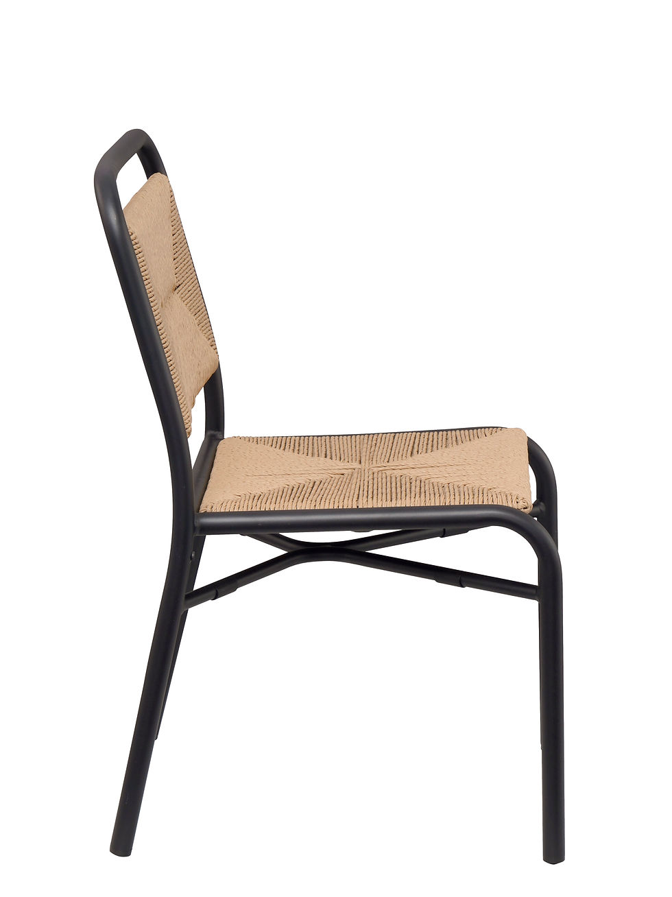 Miniature : Chaise de restaurant professionnelle Fernand en aluminium noir avec assise et dossier en tressage corde