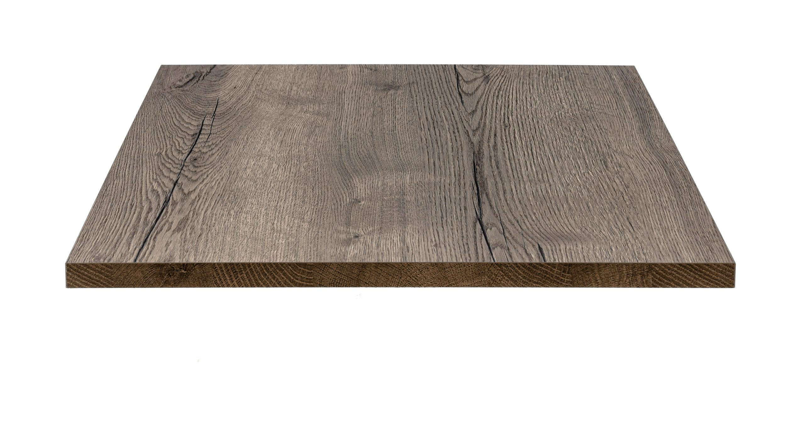 Plateau stratifié chêne Halifax tabac format quatre personnes, épaisseur 19 mm ou 40 mm, plateau bois foncé pour brasserie ou