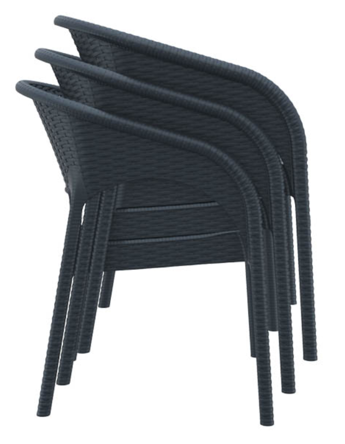 Miniature : Chaise Panama gris foncé en polypropylène imitation rotin – chaise extérieure empilable pour terrasse de restaurant
