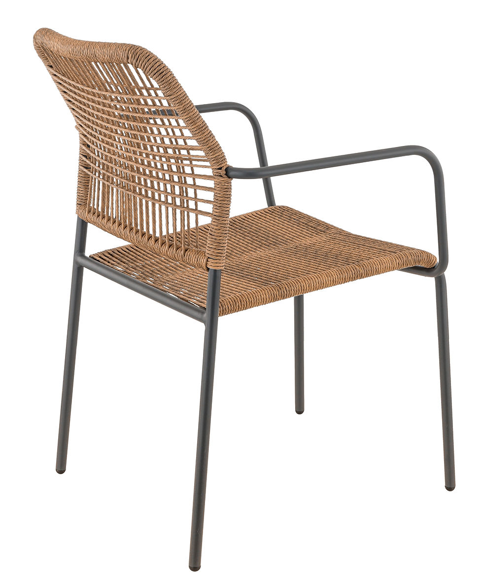 Miniature : Fauteuil Javea extérieur style rotin – fauteuil terrasse CHR en résine tressée naturelle et structure métal gris