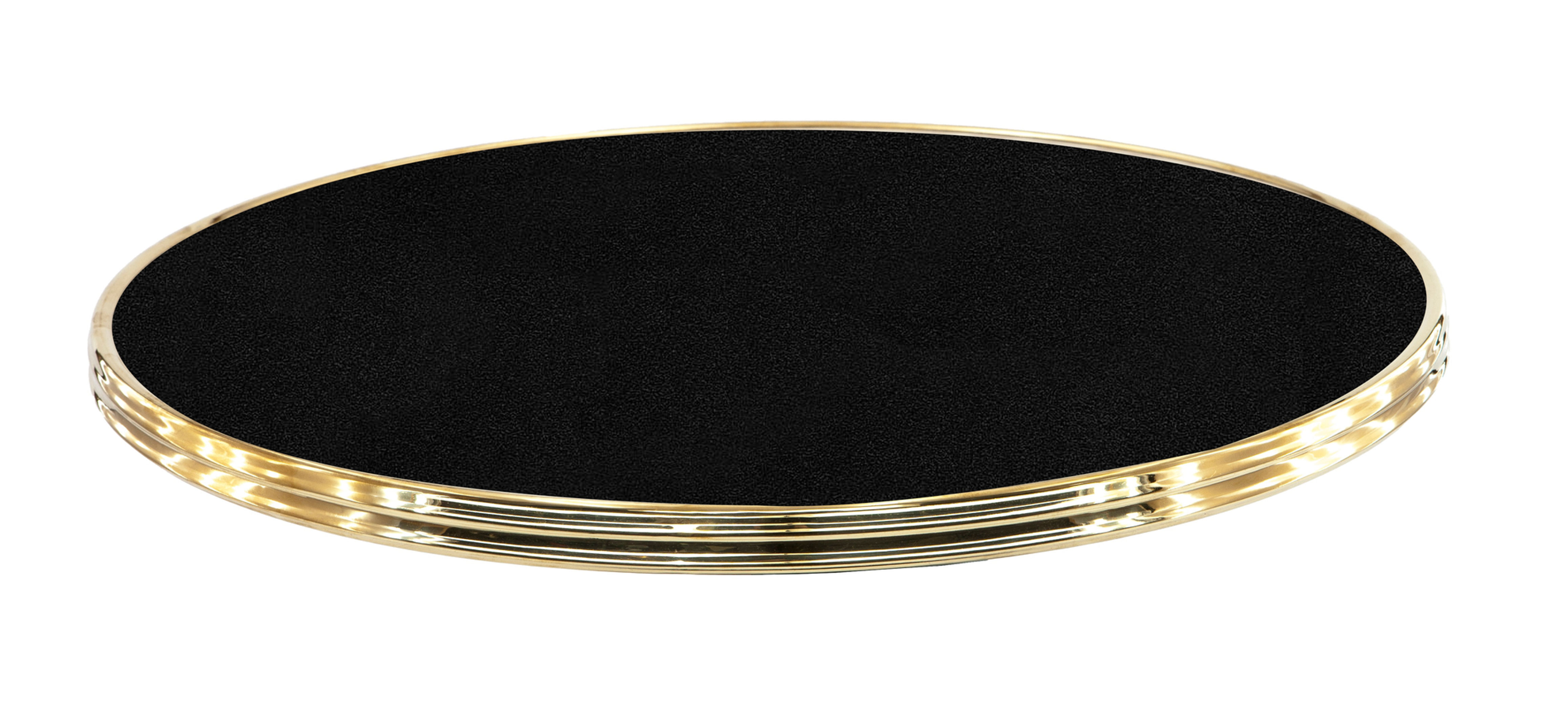 Plateau rond cerclé laiton finition Black Siyah noir brillant pour table de bistrot café restaurant