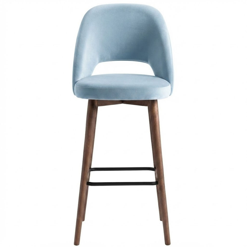 Miniature : Tabouret bar Malaga velours casino - pieds teintés  noyer